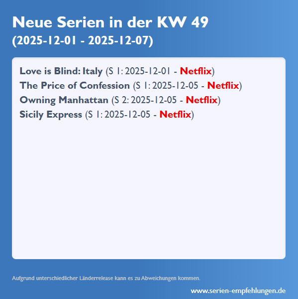 Neue Serien 2025 KW 49